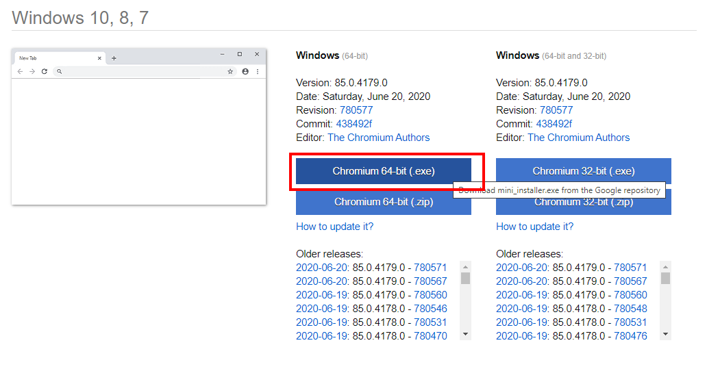 Downloading Chromium Web Browser