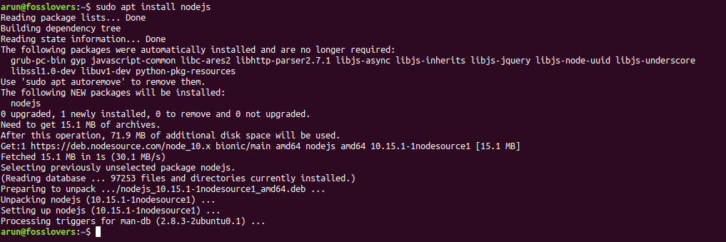nodejs 10.x install npm nodesource ubuntu 18.04
