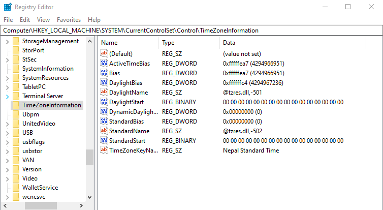 Time Zone Information Registry Editor Windows