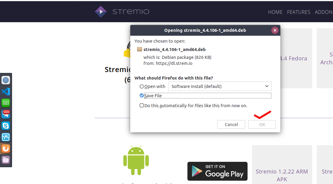 Downloading Stremio Linux Application